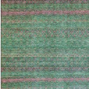 HomeRoots 5' Striped Washable Area Rug in Green and Blush - Perfect for Indoor and Outdoor Living Spaces! 8' X 10' 631716
