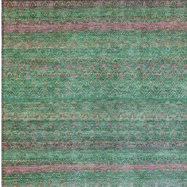 HomeRoots 5' Striped Washable Area Rug in Green and Blush - Perfect for Indoor and Outdoor Living Spaces! 8' X 10' 631716