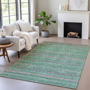 HomeRoots 5' Striped Washable Area Rug in Green and Blush - Perfect for Indoor and Outdoor Living Spaces! 8' X 10' 631716