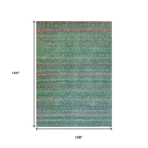 HomeRoots 5' Striped Washable Area Rug in Green and Blush - Perfect for Indoor and Outdoor Living Spaces! 9' X 12' 631717