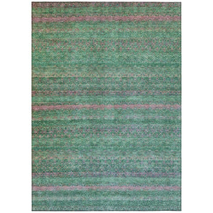 HomeRoots 5' Striped Washable Area Rug in Green and Blush - Perfect for Indoor and Outdoor Living Spaces! 9' X 12' 631717