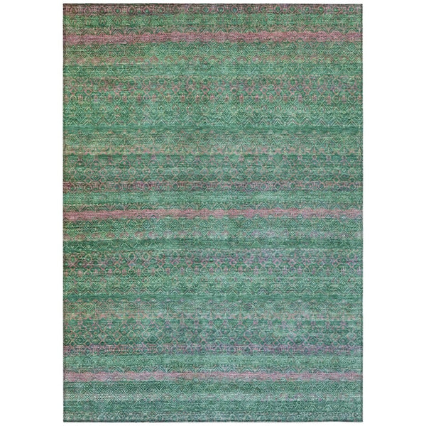 HomeRoots 5' Striped Washable Area Rug in Green and Blush - Perfect for Indoor and Outdoor Living Spaces! 9' X 12' 631717