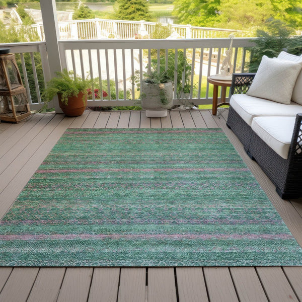 HomeRoots 5' Striped Washable Area Rug in Green and Blush - Perfect for Indoor and Outdoor Living Spaces! 9' X 12' 631717