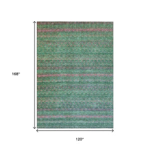 HomeRoots 5' Striped Washable Area Rug in Green and Blush - Perfect for Indoor and Outdoor Living Spaces! 10' X 14' 631718
