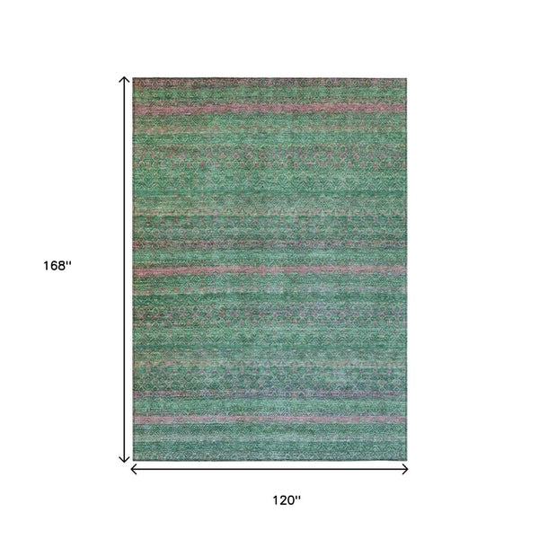 HomeRoots 5' Striped Washable Area Rug in Green and Blush - Perfect for Indoor and Outdoor Living Spaces! 10' X 14' 631718
