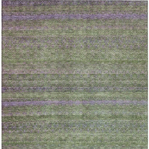 HomeRoots 5' Stylish Olive Green and Purple Striped Washable Area Rug for Indoor and Outdoor Spaces 5' X 8' 631720
