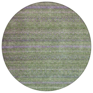 HomeRoots 5' Stylish Olive Green and Purple Striped Washable Area Rug for Indoor and Outdoor Spaces 8' Round 631721