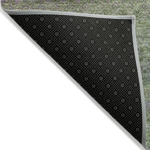 HomeRoots 5' Stylish Olive Green and Purple Striped Washable Area Rug for Indoor and Outdoor Spaces 8' Round 631721