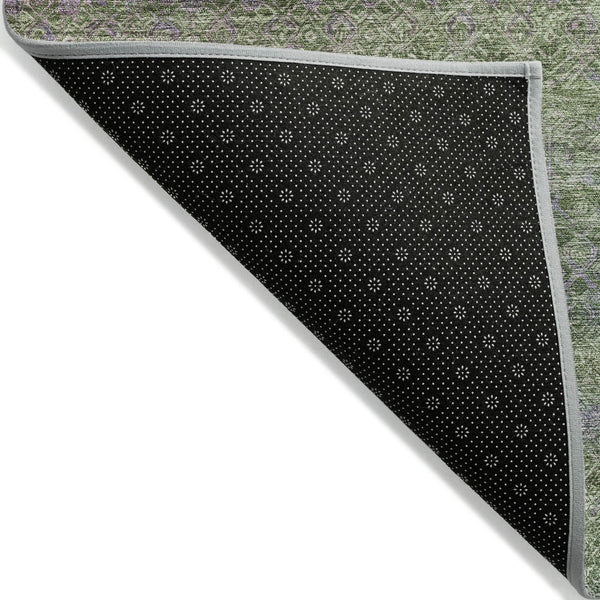 HomeRoots 5' Stylish Olive Green and Purple Striped Washable Area Rug for Indoor and Outdoor Spaces 8' Round 631721