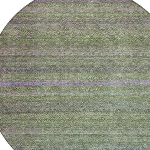 HomeRoots 5' Stylish Olive Green and Purple Striped Washable Area Rug for Indoor and Outdoor Spaces 8' Round 631721