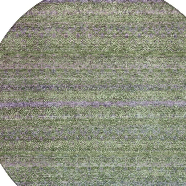 HomeRoots 5' Stylish Olive Green and Purple Striped Washable Area Rug for Indoor and Outdoor Spaces 8' Round 631721