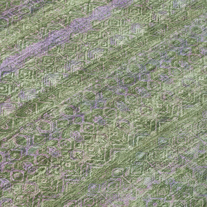HomeRoots 5' Stylish Olive Green and Purple Striped Washable Area Rug for Indoor and Outdoor Spaces 8' Round 631721
