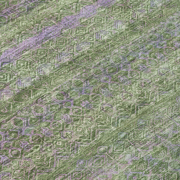 HomeRoots 5' Stylish Olive Green and Purple Striped Washable Area Rug for Indoor and Outdoor Spaces 8' Round 631721