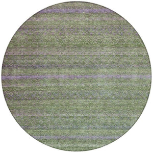 HomeRoots 5' Stylish Olive Green and Purple Striped Washable Area Rug for Indoor and Outdoor Spaces 8' Round 631721
