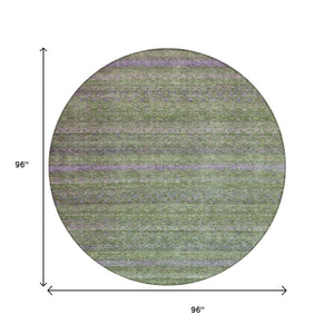 HomeRoots 5' Stylish Olive Green and Purple Striped Washable Area Rug for Indoor and Outdoor Spaces 8' Round 631721