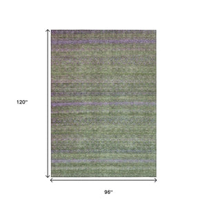 HomeRoots 5' Stylish Olive Green and Purple Striped Washable Area Rug for Indoor and Outdoor Spaces 8' X 10' 631722