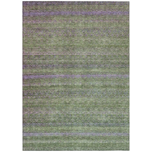 HomeRoots 5' Stylish Olive Green and Purple Striped Washable Area Rug for Indoor and Outdoor Spaces 8' X 10' 631722