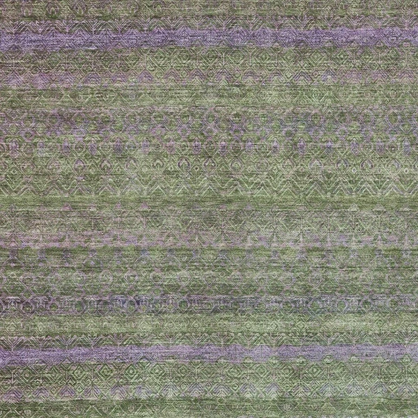 HomeRoots 5' Stylish Olive Green and Purple Striped Washable Area Rug for Indoor and Outdoor Spaces 8' X 10' 631722