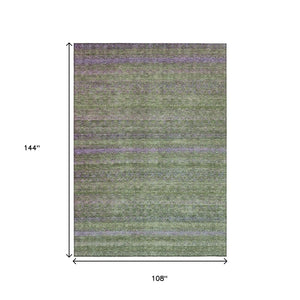 HomeRoots 5' Stylish Olive Green and Purple Striped Washable Area Rug for Indoor and Outdoor Spaces 9' X 12' 631723