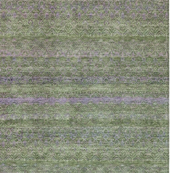 HomeRoots 5' Stylish Olive Green and Purple Striped Washable Area Rug for Indoor and Outdoor Spaces 9' X 12' 631723