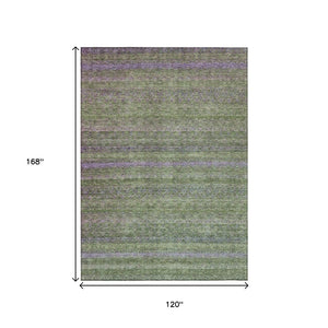 HomeRoots 5' Stylish Olive Green and Purple Striped Washable Area Rug for Indoor and Outdoor Spaces 10' X 14' 631724
