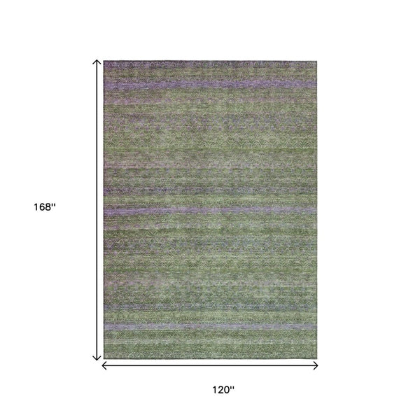 HomeRoots 5' Stylish Olive Green and Purple Striped Washable Area Rug for Indoor and Outdoor Spaces 10' X 14' 631724