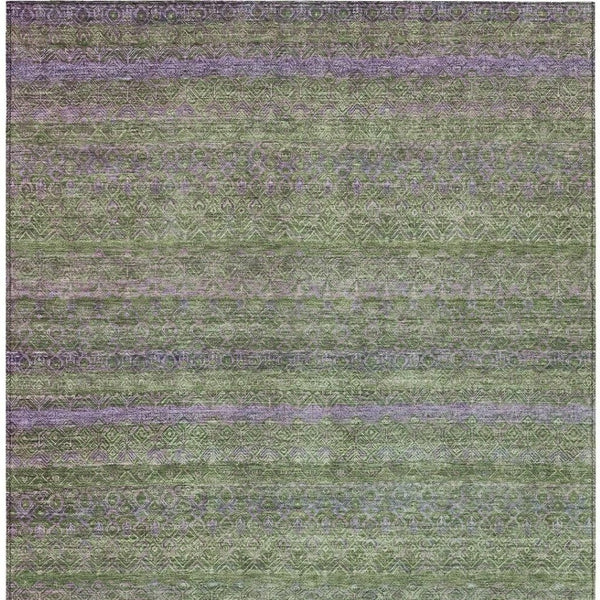 HomeRoots 5' Stylish Olive Green and Purple Striped Washable Area Rug for Indoor and Outdoor Spaces 10' X 14' 631724