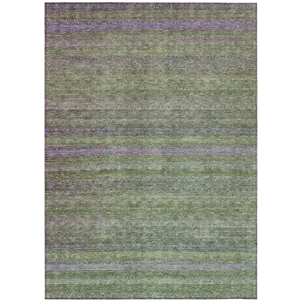 HomeRoots 5' Stylish Olive Green and Purple Striped Washable Area Rug for Indoor and Outdoor Spaces 10' X 14' 631724
