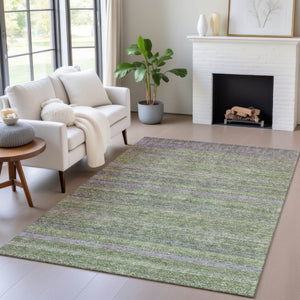 HomeRoots 5' Stylish Olive Green and Purple Striped Washable Area Rug for Indoor and Outdoor Spaces 10' X 14' 631724