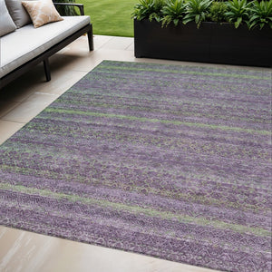 HomeRoots 5' Vibrant Purple and Lime Green Striped Washable Area Rug for Indoor and Outdoor Versatility 5' X 8' 631726