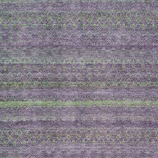 HomeRoots 5' Vibrant Purple and Lime Green Striped Washable Area Rug for Indoor and Outdoor Versatility 5' X 8' 631726
