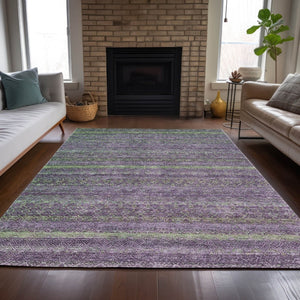 HomeRoots 5' Vibrant Purple and Lime Green Striped Washable Area Rug for Indoor and Outdoor Versatility 5' X 8' 631726
