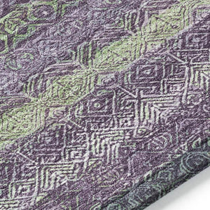HomeRoots 5' Vibrant Purple and Lime Green Striped Washable Area Rug for Indoor and Outdoor Versatility 8' Round 631727