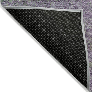 HomeRoots 5' Vibrant Purple and Lime Green Striped Washable Area Rug for Indoor and Outdoor Versatility 8' Round 631727