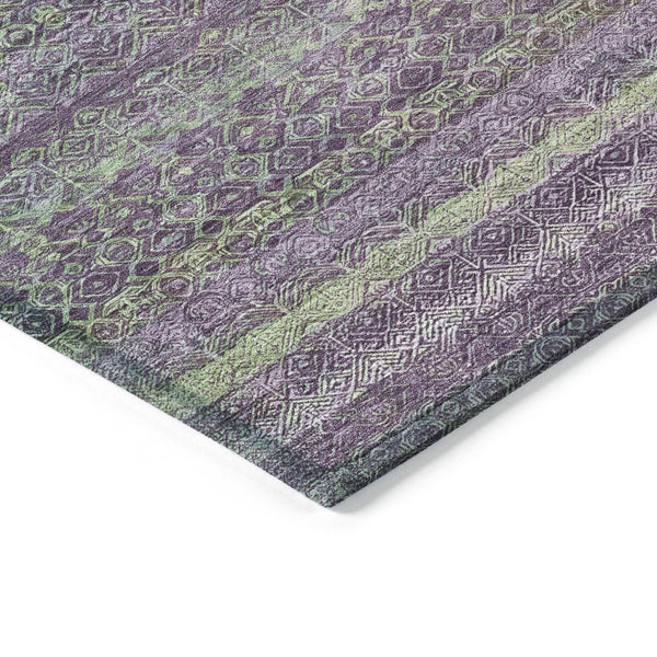 HomeRoots 5' Vibrant Purple and Lime Green Striped Washable Area Rug for Indoor and Outdoor Versatility 8' Round 631727