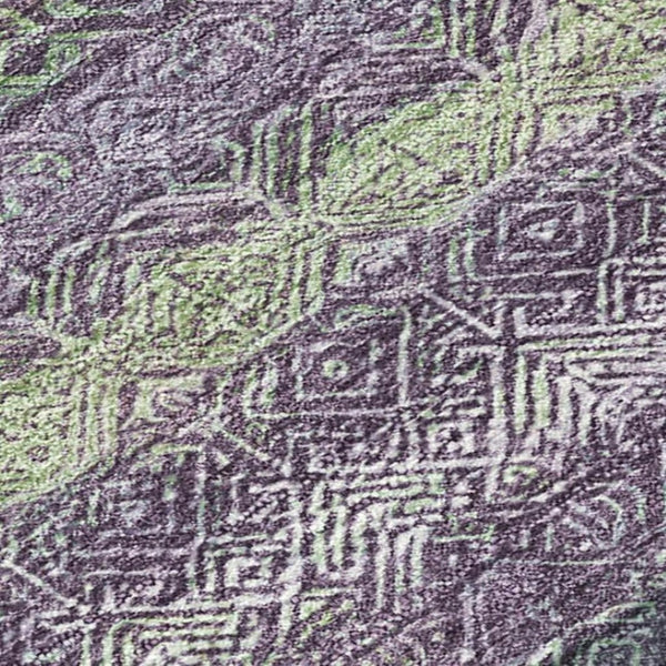 HomeRoots 5' Vibrant Purple and Lime Green Striped Washable Area Rug for Indoor and Outdoor Versatility 8' Round 631727