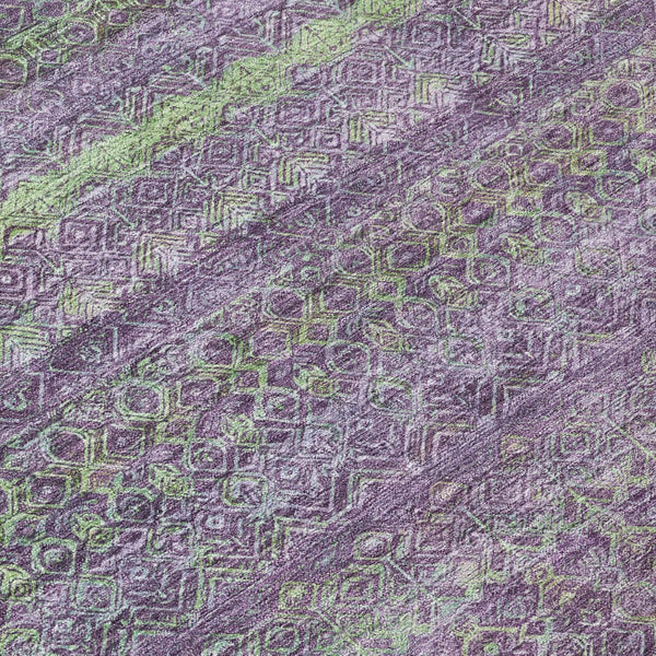HomeRoots 5' Vibrant Purple and Lime Green Striped Washable Area Rug for Indoor and Outdoor Versatility 8' Round 631727