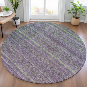 HomeRoots 5' Vibrant Purple and Lime Green Striped Washable Area Rug for Indoor and Outdoor Versatility 8' Round 631727