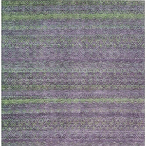 HomeRoots 5' Vibrant Purple and Lime Green Striped Washable Area Rug for Indoor and Outdoor Versatility 8' X 10' 631728