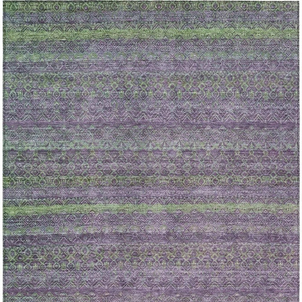 HomeRoots 5' Vibrant Purple and Lime Green Striped Washable Area Rug for Indoor and Outdoor Versatility 8' X 10' 631728