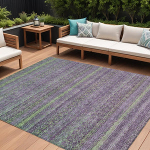 HomeRoots 5' Vibrant Purple and Lime Green Striped Washable Area Rug for Indoor and Outdoor Versatility 8' X 10' 631728