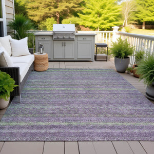 HomeRoots 5' Vibrant Purple and Lime Green Striped Washable Area Rug for Indoor and Outdoor Versatility 8' X 10' 631728