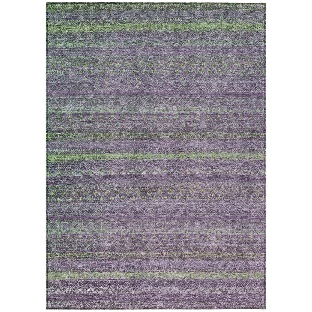 HomeRoots 5' Vibrant Purple and Lime Green Striped Washable Area Rug for Indoor and Outdoor Versatility 8' X 10' 631728
