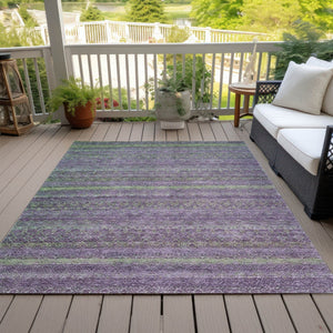 HomeRoots 5' Vibrant Purple and Lime Green Striped Washable Area Rug for Indoor and Outdoor Versatility 8' X 10' 631728