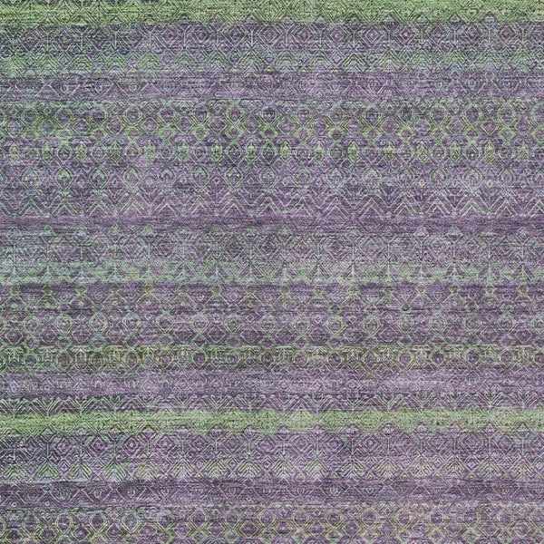HomeRoots 5' Vibrant Purple and Lime Green Striped Washable Area Rug for Indoor and Outdoor Versatility 9' X 12' 631729