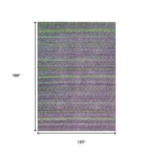 HomeRoots 5' Vibrant Purple and Lime Green Striped Washable Area Rug for Indoor and Outdoor Versatility 10' X 14' 631730
