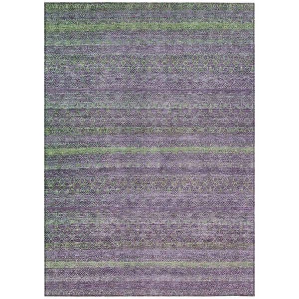 HomeRoots 5' Vibrant Purple and Lime Green Striped Washable Area Rug for Indoor and Outdoor Versatility 10' X 14' 631730