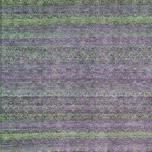 HomeRoots 5' Vibrant Purple and Lime Green Striped Washable Area Rug for Indoor and Outdoor Versatility 10' X 14' 631730