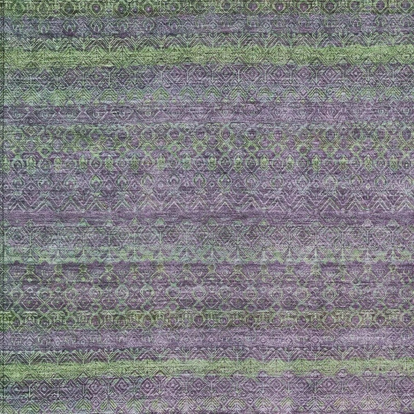 HomeRoots 5' Vibrant Purple and Lime Green Striped Washable Area Rug for Indoor and Outdoor Versatility 10' X 14' 631730