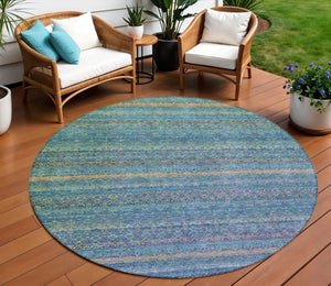 HomeRoots 5' Stylish Teal Blue and Copper Striped Area Rug for Indoor-Outdoor Use - Durable & Washable Design 8' Round 631733